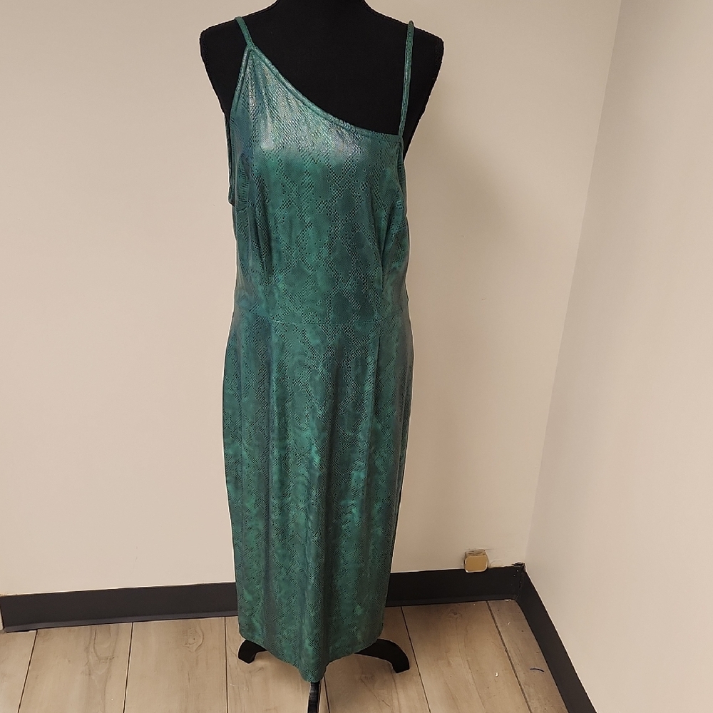 Tatyana Teal One-Shoulder Dress Size Xl Faux Leather